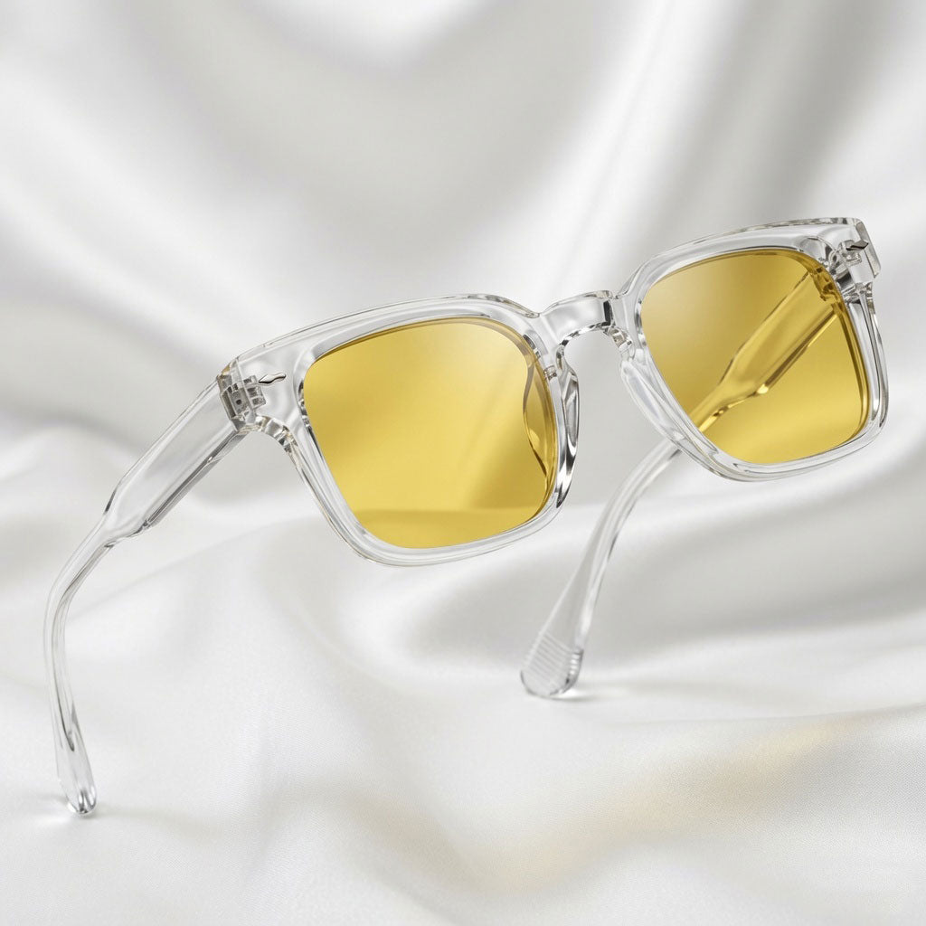 Specsnex x Thicker | Glossy Square Sunglasses | Clear TR90 Frame | Night Vision 100% UV Lenses