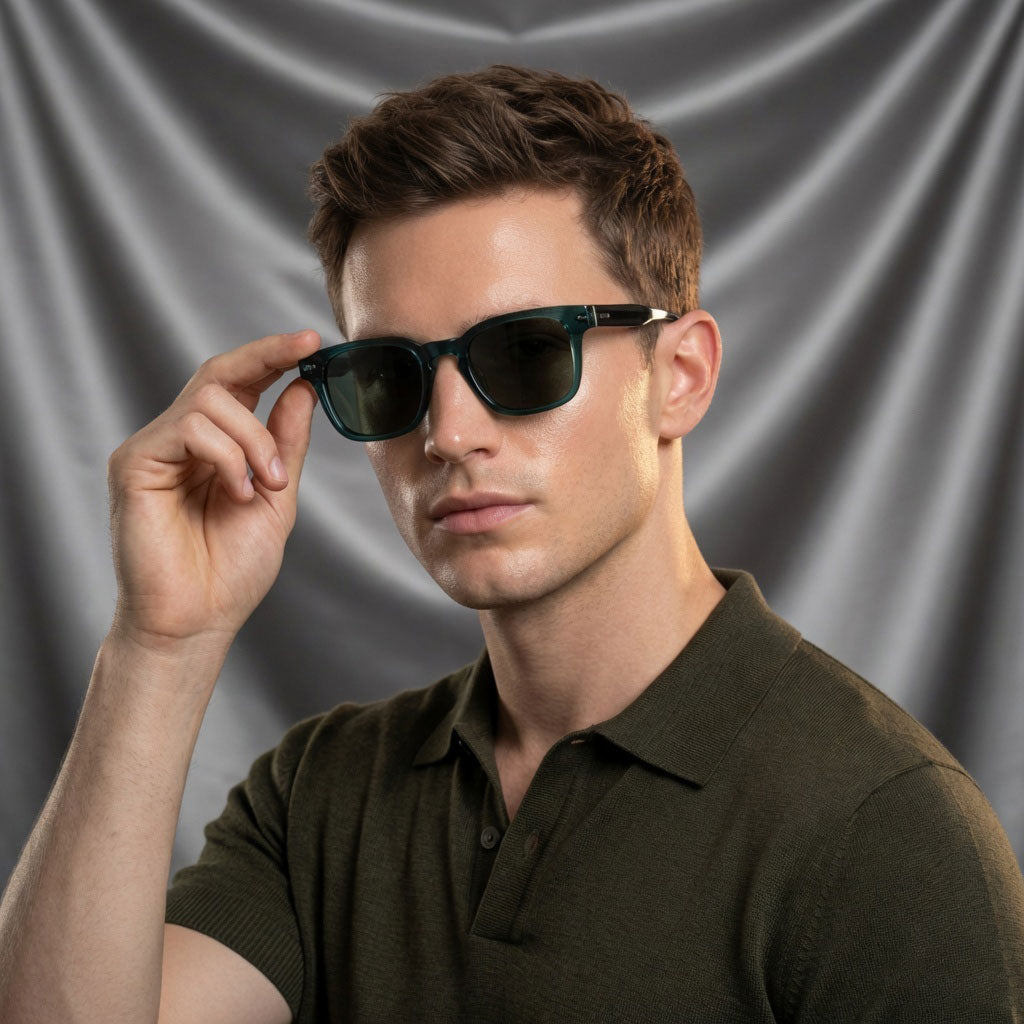 Specsnex x THICKER | Dark Teal Front And Translucent Black Square TR90 Glossy Frame With 100% UV Protected Black Lenses