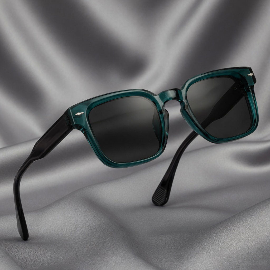 Specsnex x THICKER | Dark Teal Front And Translucent Black Square TR90 Glossy Frame With 100% UV Protected Black Lenses