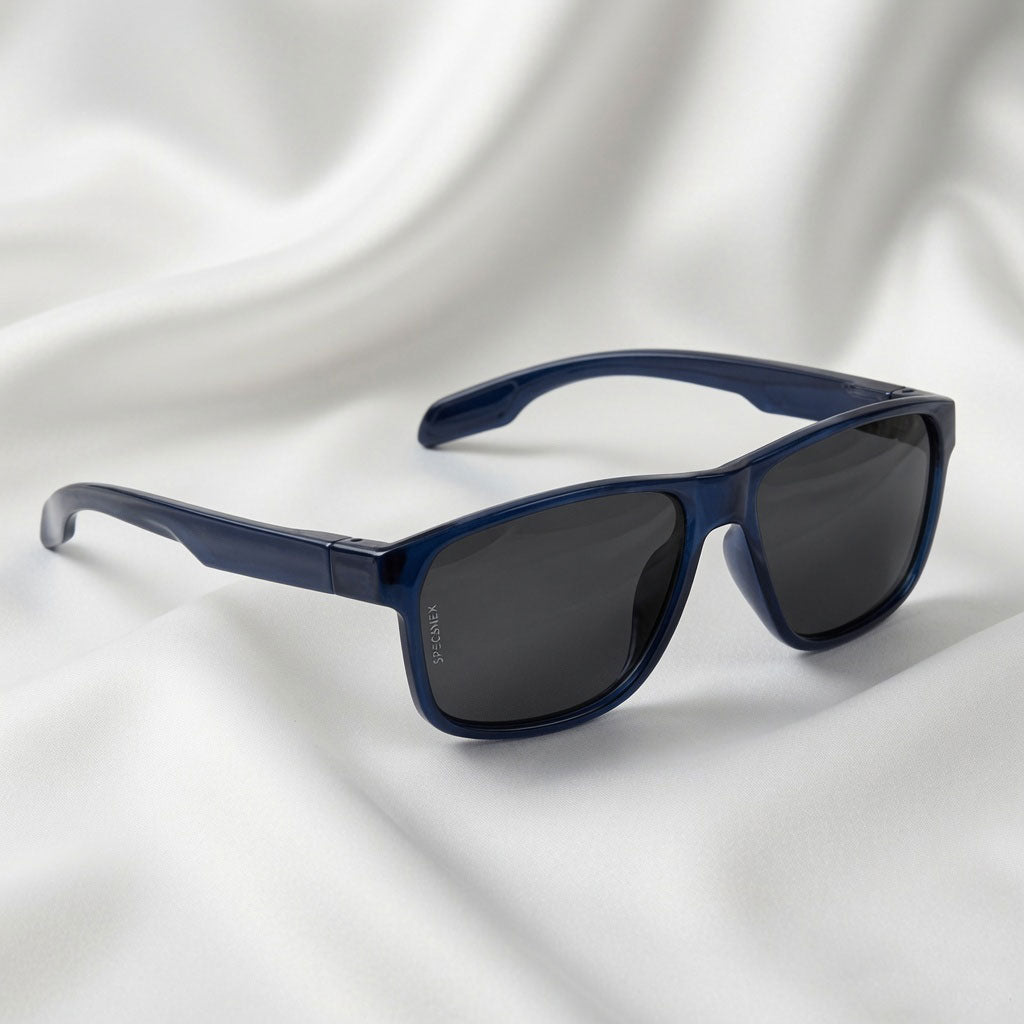 Specsnex x Crimson | Glossy Square Sunglasses | Dark Navy Blue TR90 Frame | 100% UV Protection
