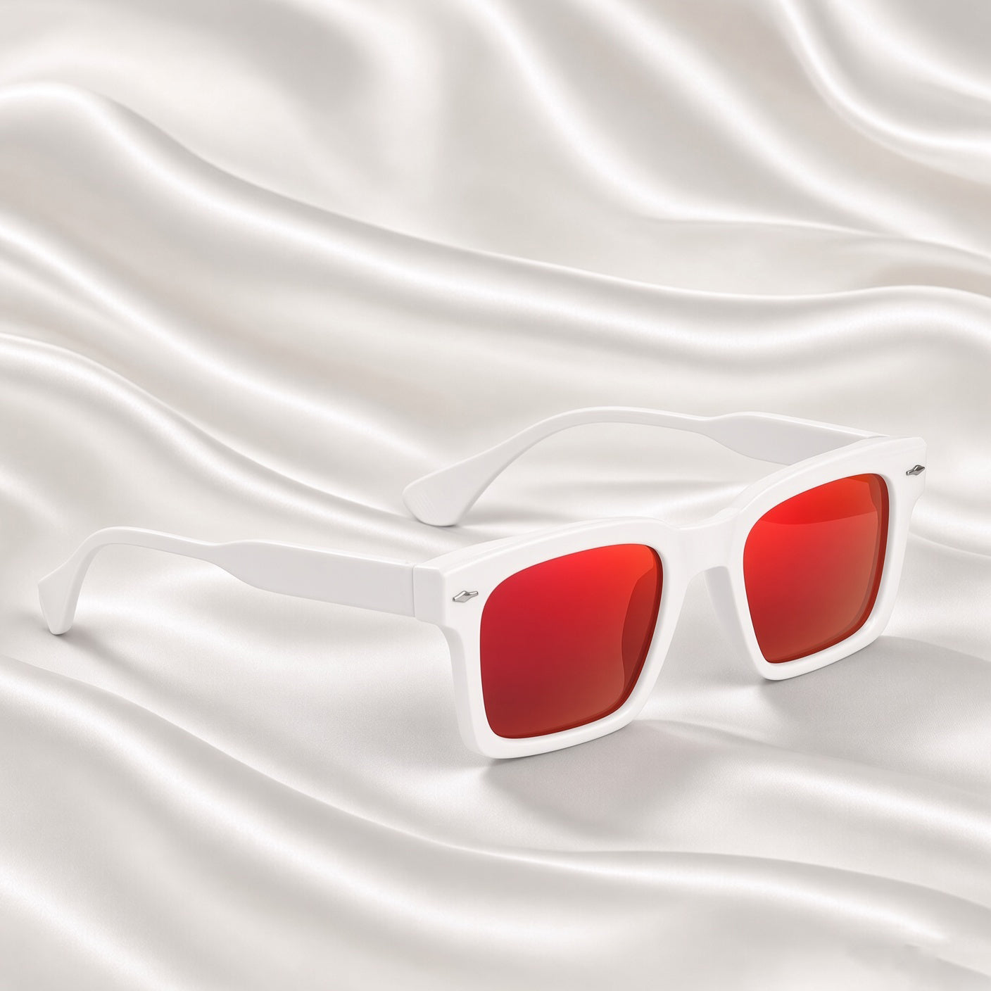 Specsnex x Fusion|  Glossy Square Sunglasses | White TR90 Frame | RED MIRROR COATING 100% UV Protection