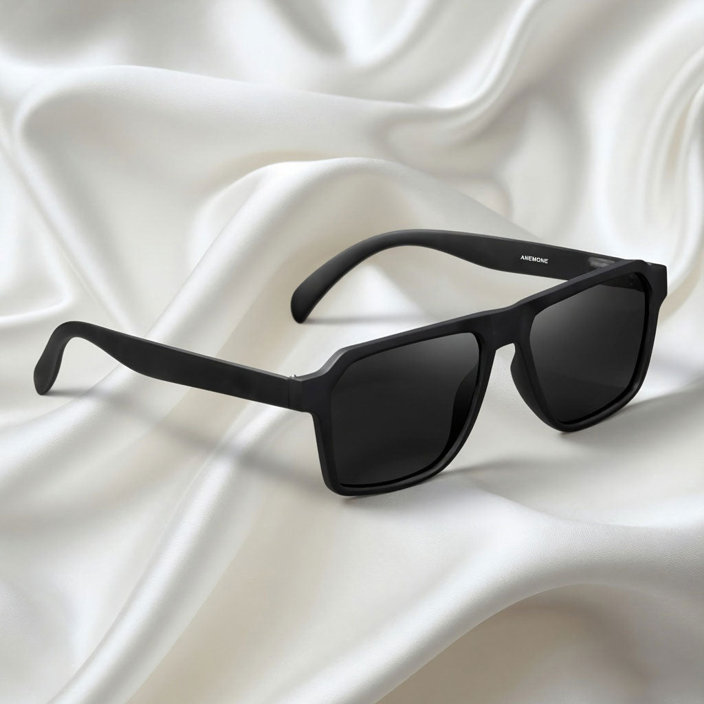 Specsnex x Vinto | Rectangle Sunglasses | Full Black Rubber Coated TR90 Frame | 100% UV Protection