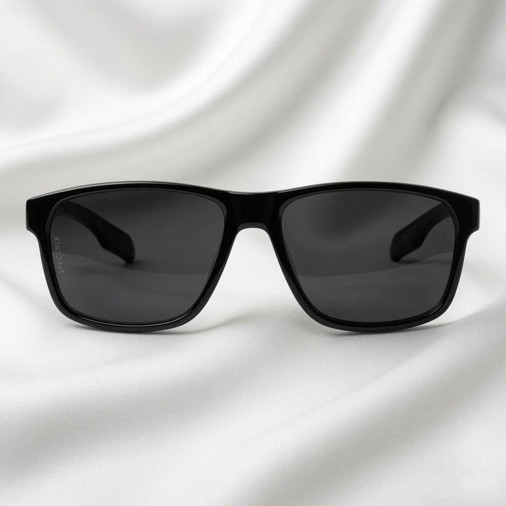 Specsnex x Crimson | Glossy Square Sunglasses | Black TR90 Frame | 100% UV Protection
