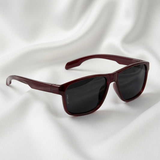 Specsnex x Crimson | Glossy Square Sunglasses | Dark Maroon TR90 Frame | 100% UV Protection