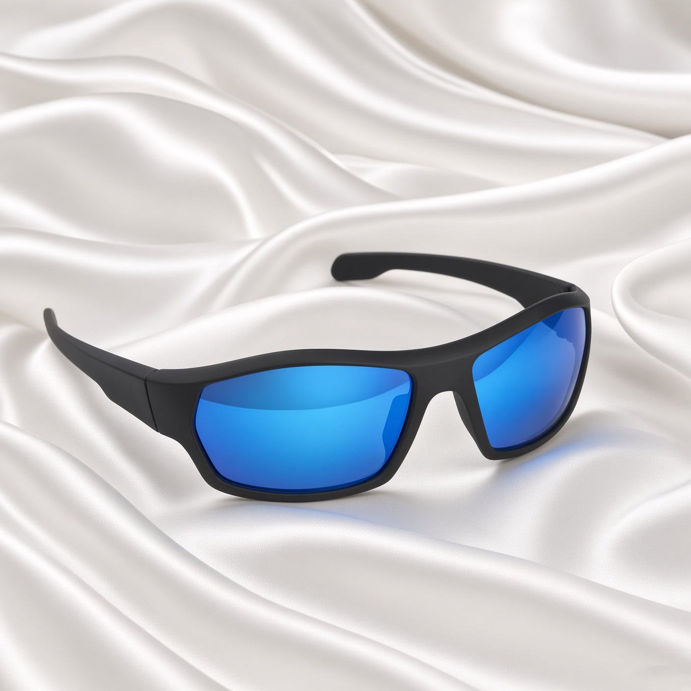 Specsnex x CHASING | Wrap Around Sports Sunglasses | Black Rubber Coated TR90 Frame | Blue Mirror 100% UV Lenses