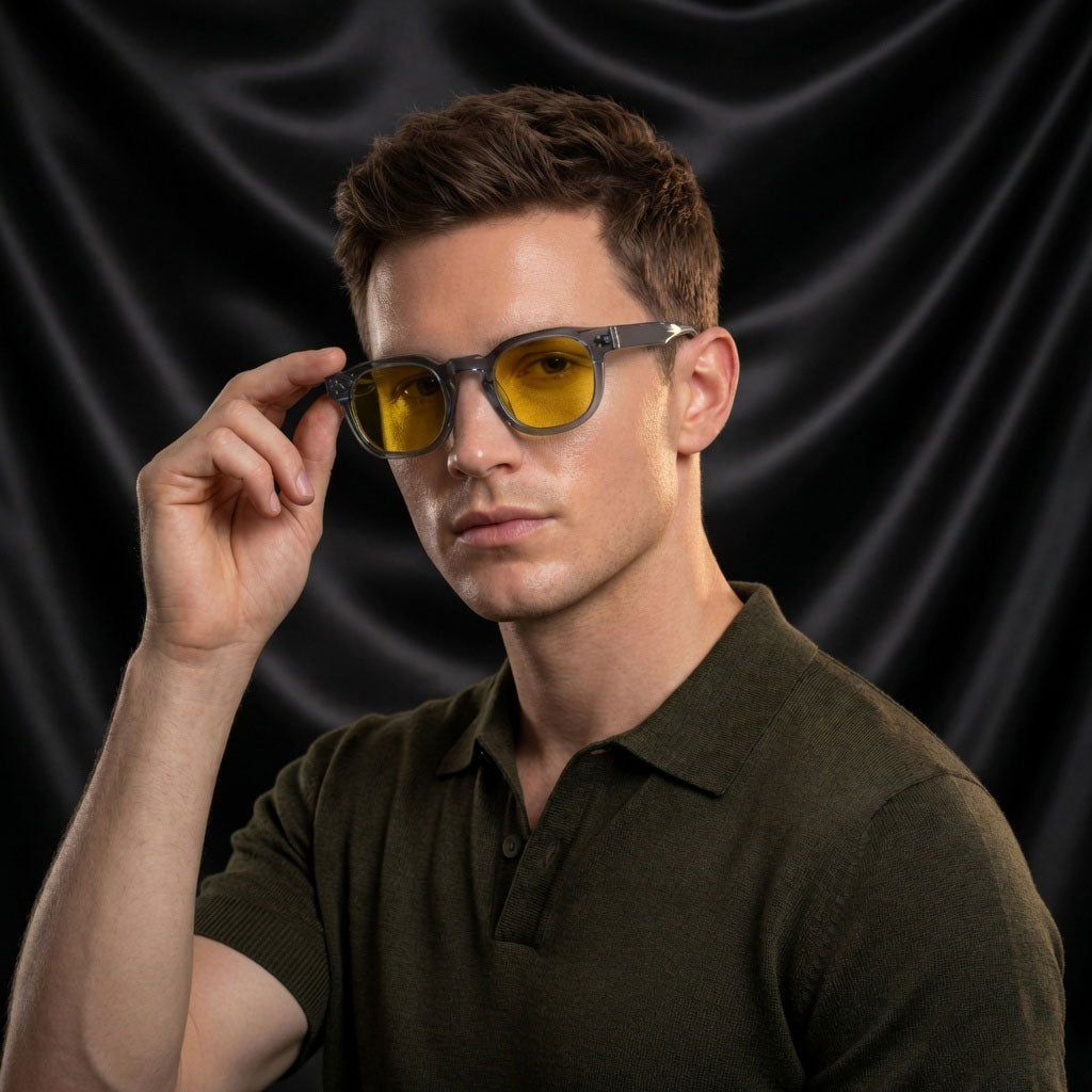 Specsnex x Robust | Glossy Round Sunglasses | Grey TR90 Frame | Night Vision 100% UV Lenses