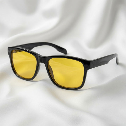 Specsnex x Crimson | Glossy Square Sunglasses | Black TR90 Frame | Night Vision 100% UV Lenses