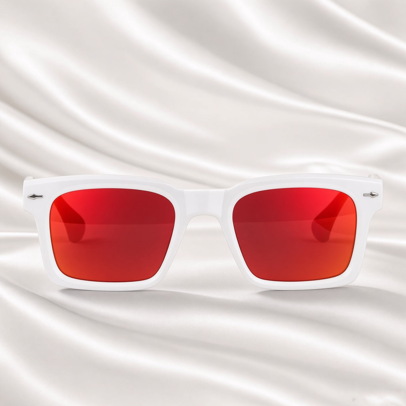 Specsnex x Fusion|  Glossy Square Sunglasses | White TR90 Frame | RED MIRROR COATING 100% UV Protection