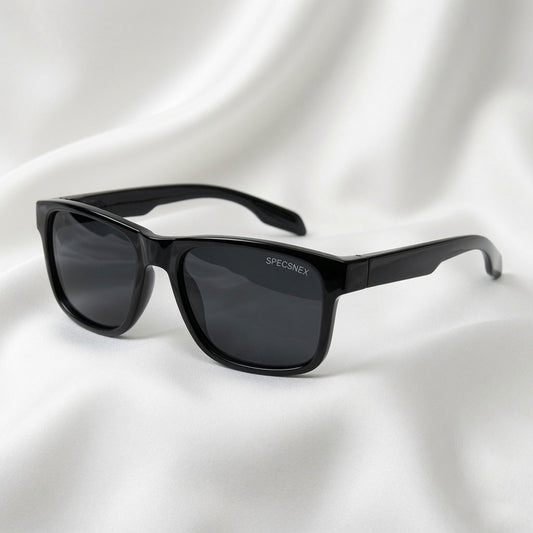 Specsnex x Crimson | Glossy Square Sunglasses | Black TR90 Frame | 100% UV Protection