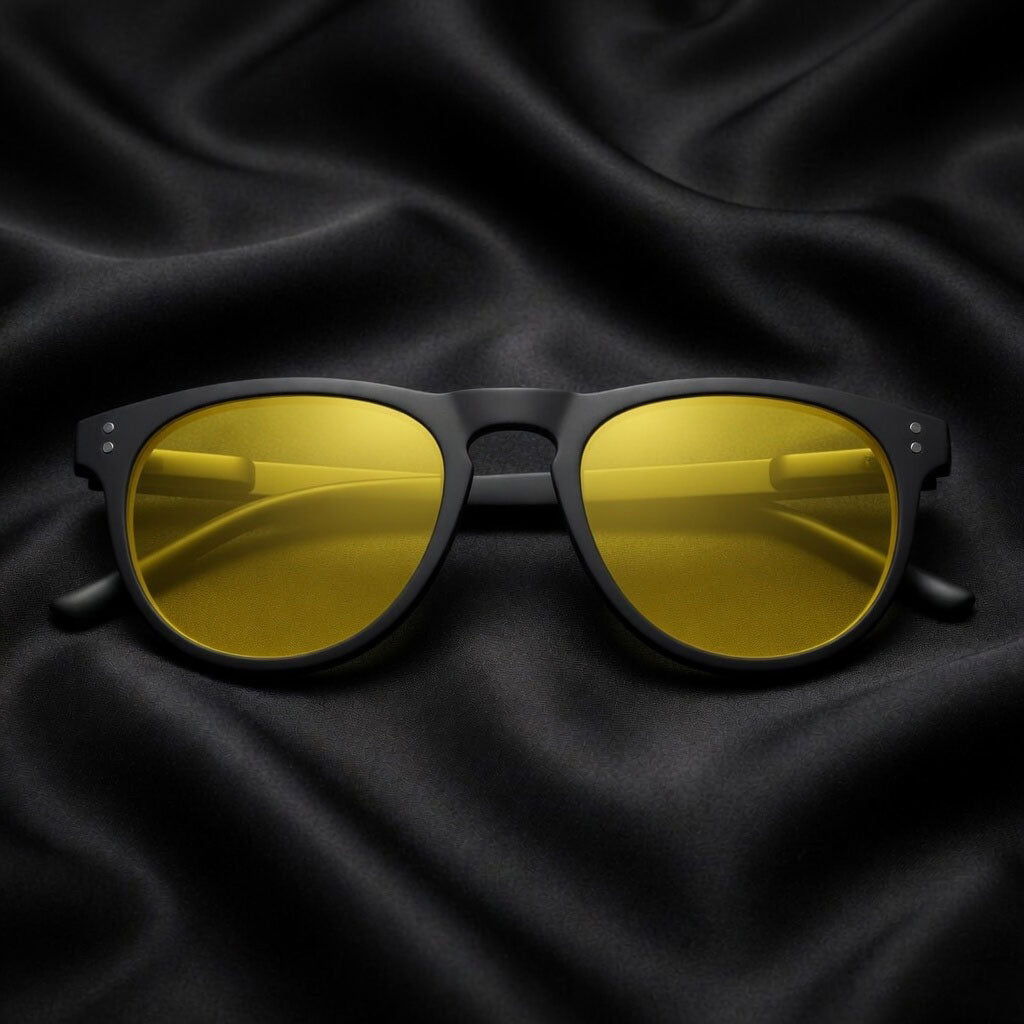 Specsnex x Oslo | Round Sunglasses | Black Rubber Coated TR90 Frame | Night Vision 100% UV Lenses