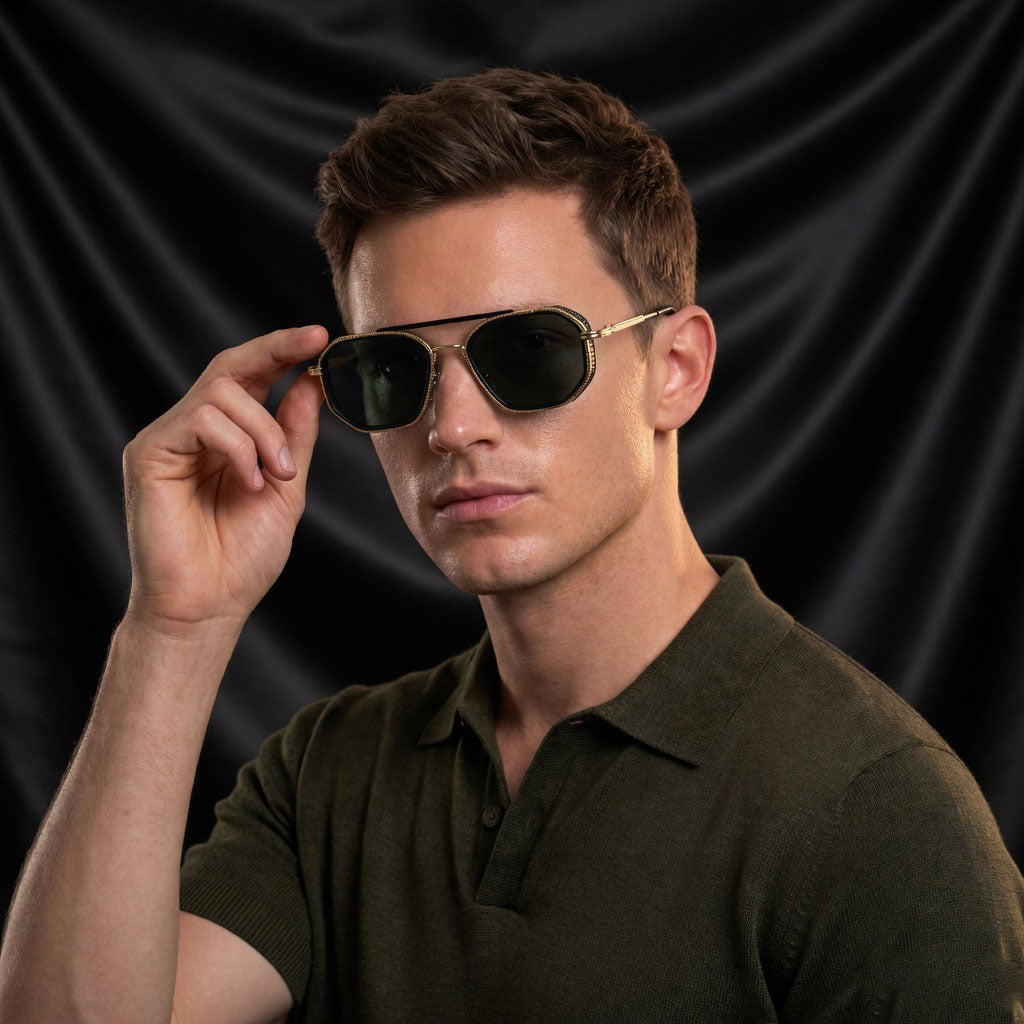 Specsnex x King | Square Sunglasses | Gold Metal Frame | 100% UV Protection
