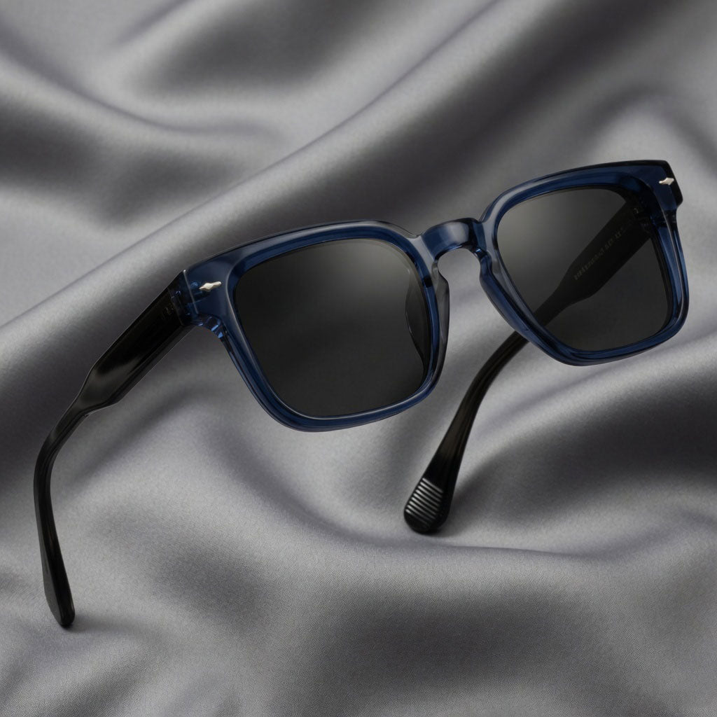 Specsnex x Thicker | Glossy Square Sunglasses | Dark Navy Blue & Translucent Black TR90 Frame | 100% UV Protection