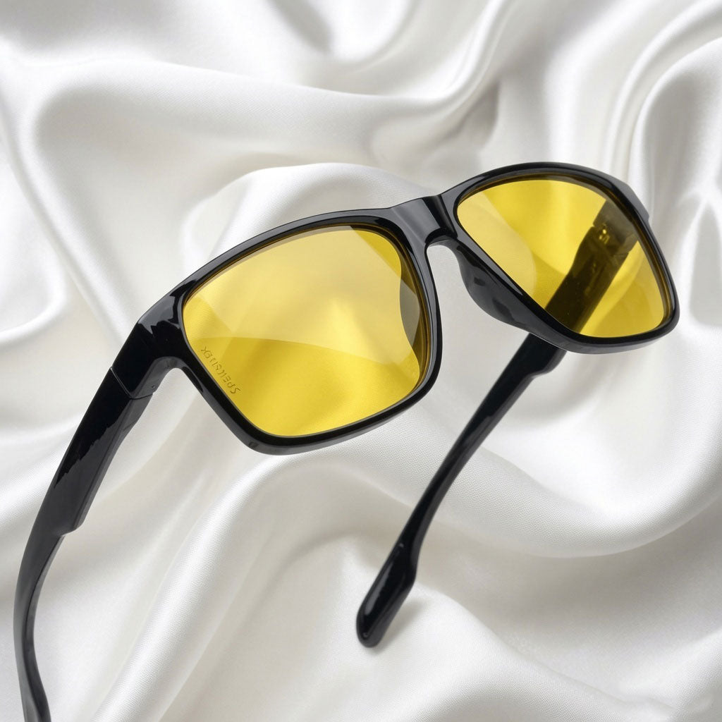 Specsnex x Crimson | Glossy Square Sunglasses | Black TR90 Frame | Night Vision 100% UV Lenses