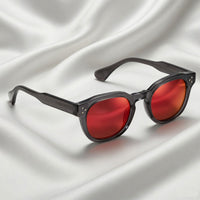 Specsnex x Robust | Glossy Round Sunglasses | Dark Grey TR90 Frame | Red Mirror 100% UV Lenses