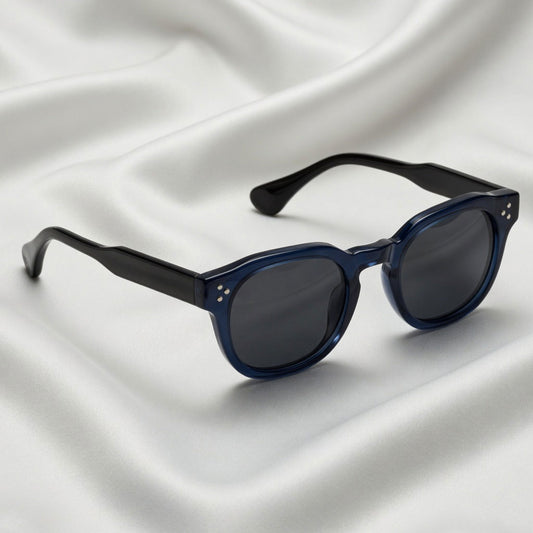 Specsnex x Robust | Glossy Round Sunglasses | Navy Blue & Translucent Black TR90 Frame | 100% UV Protection