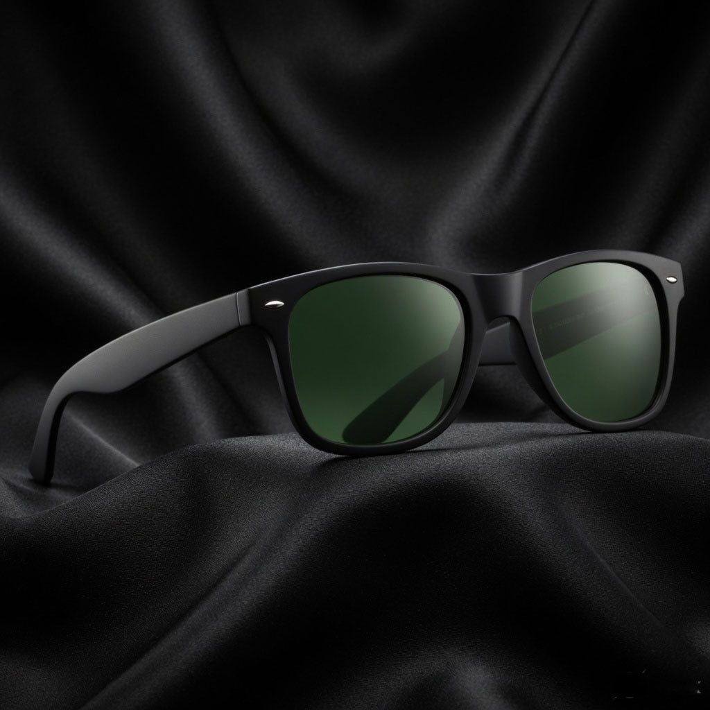 Specsnex x Legacy | Wayfarer Sunglasses | Black Rubber Coated TR90 Frame | Green 100% UV Lenses