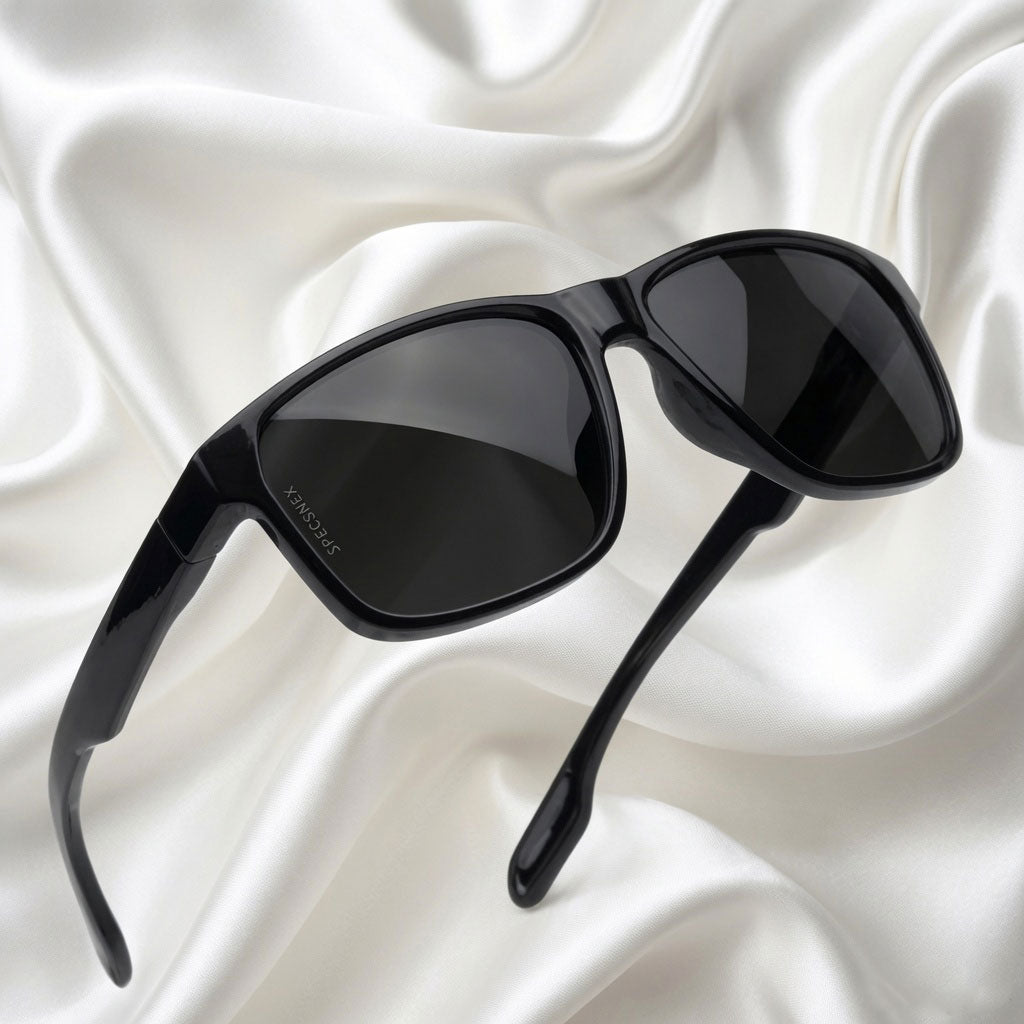 Specsnex x Crimson | Glossy Square Sunglasses | Black TR90 Frame | 100% UV Protection