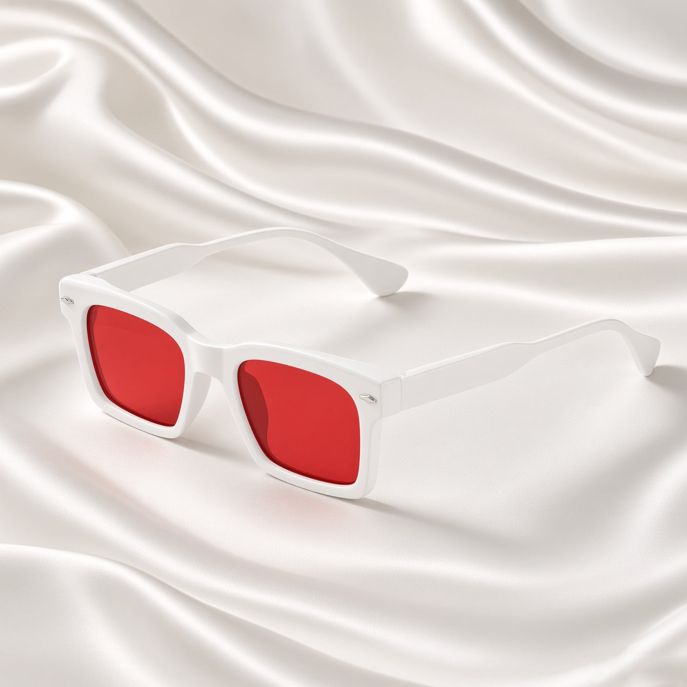 Specsnex x Fusion|  Glossy Square Sunglasses | White TR90 Frame | RED TINT 100% UV Protection