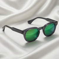 Specsnex x Robust | Glossy Round Sunglasses | Dark Grey TR90 Frame | Green Mirror 100% UV Lenses