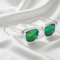 Specsnex x Thicker | Glossy Square Sunglasses | Clear TR90 Frame | Green Mirror 100% UV Lenses