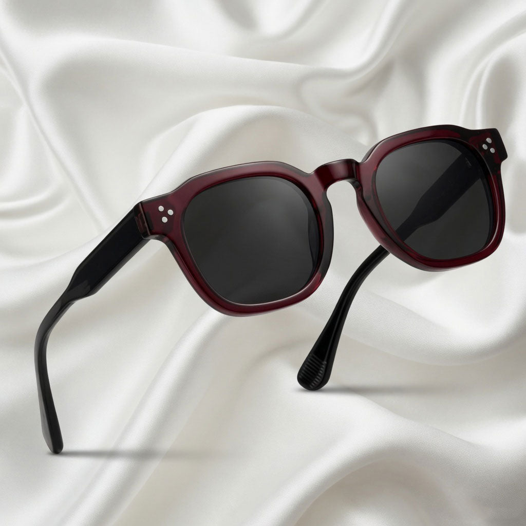 Specsnex x Robust | Glossy Round Sunglasses | Dark Maroon & Translucent Black TR90 Frame | 100% UV Protection