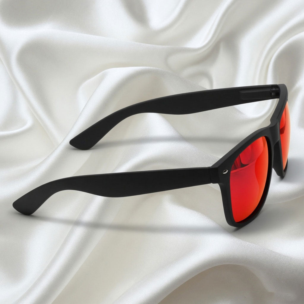 Specsnex x Legacy | Square Sunglasses | Black Rubber Coated TR90 Frame | Red Mirror 100% UV Lenses