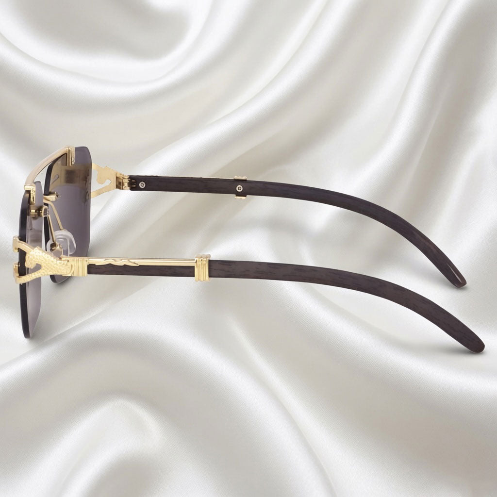 Specsnex x Eclipse | Rimless Square Sunglasses | Black & Gold Metal Frame | 100% UV Protection