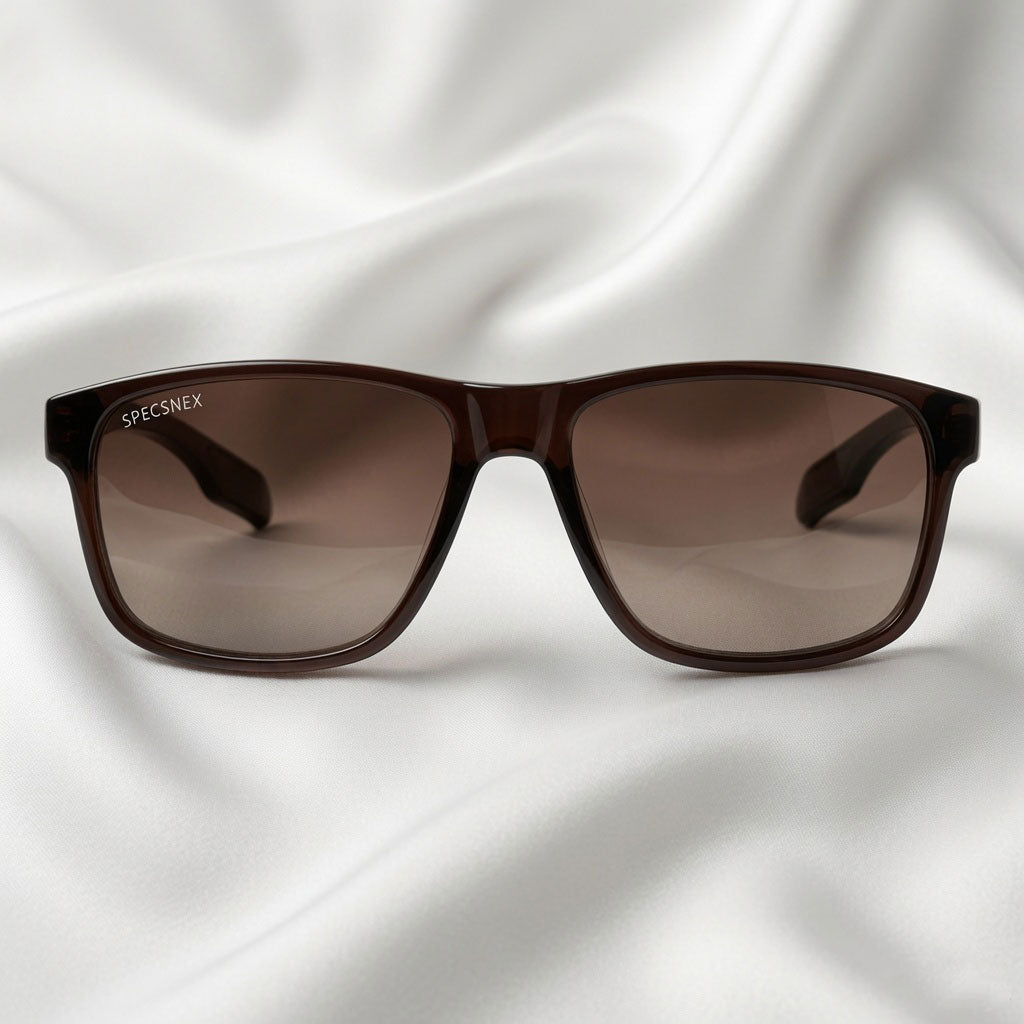 Specsnex x Crimson | Glossy Square Sunglasses | Brown TR90 Frame | Brown 100% UV Lenses