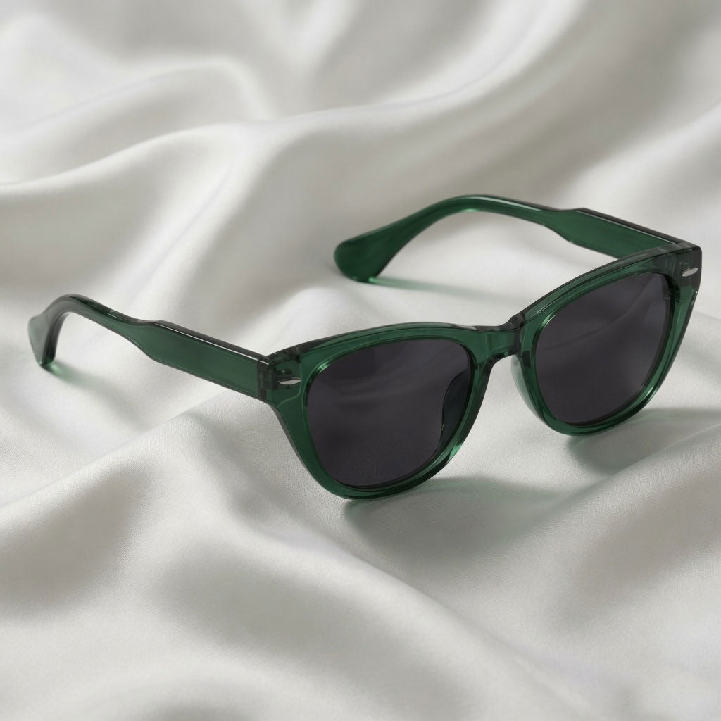 Specsnex x Lumina | Cat-Eye Sunglasses | Translucent Dark Green TR90 Frame | Brown 100% UV Lenses