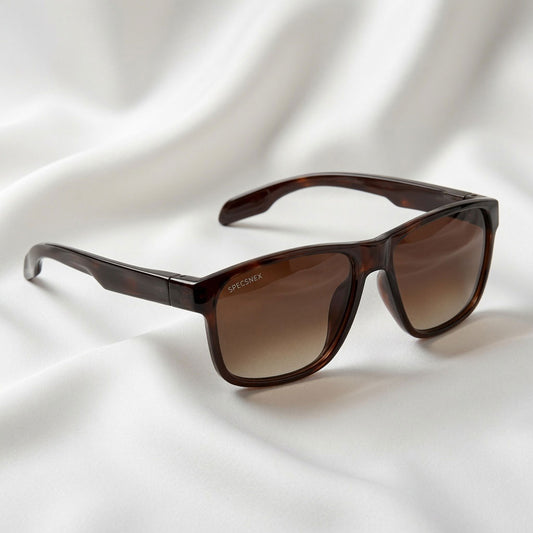 Specsnex x Crimson | Glossy Square Sunglasses | Brown TR90 Frame | Brown 100% UV Lenses
