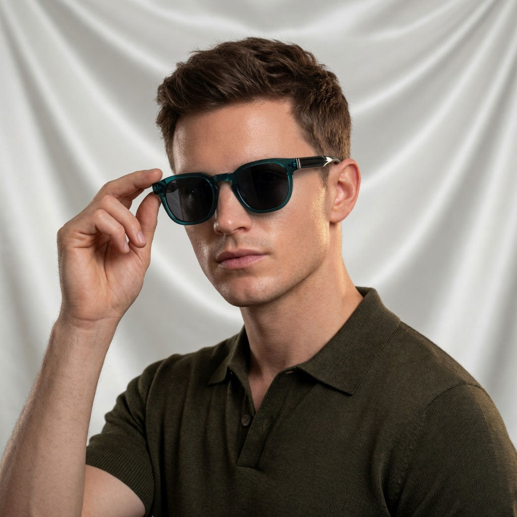 Specsnex x Robust | Glossy Round Sunglasses | Dark Teal & Translucent Black TR90 Frame | 100% UV Protection