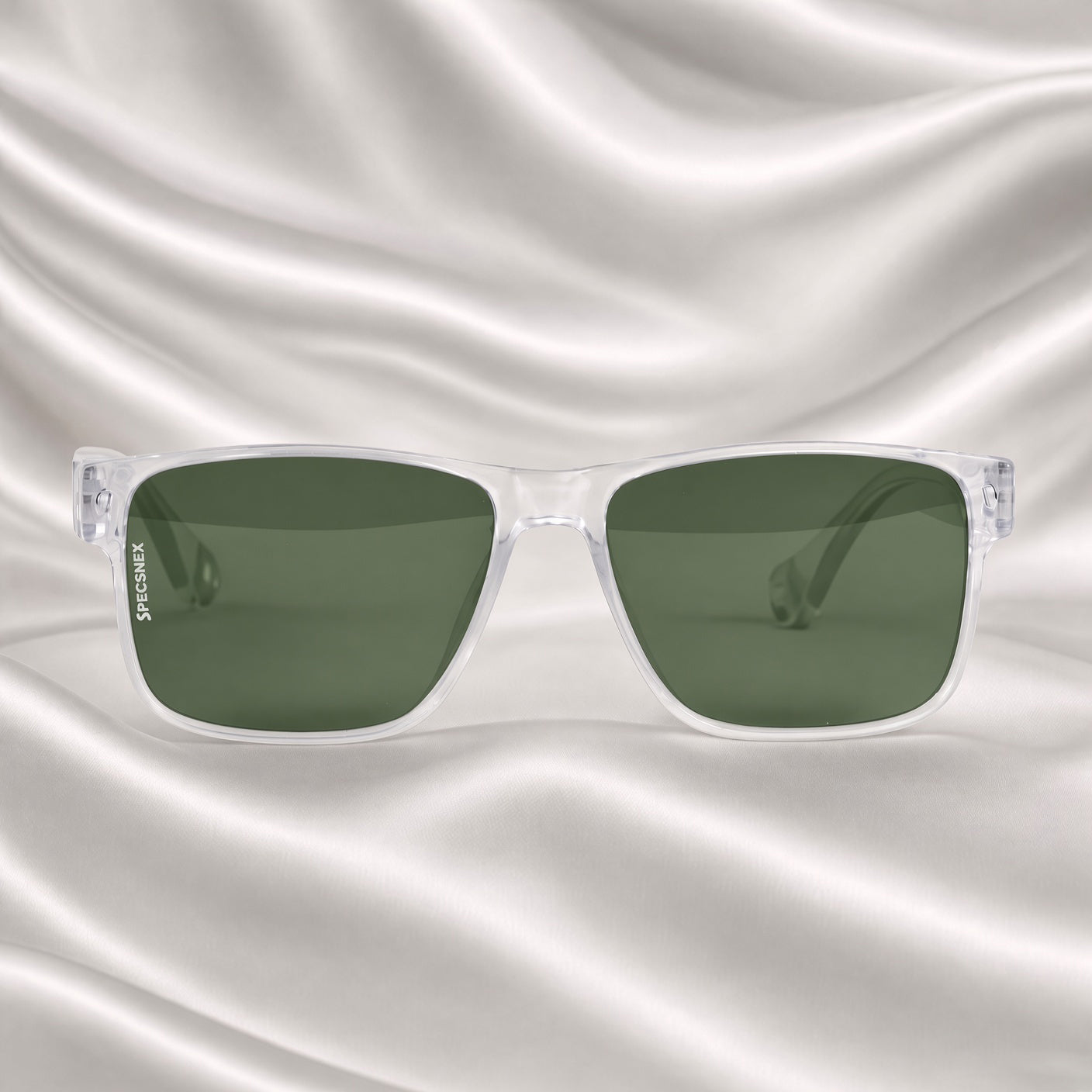 Specsnex x FLASH| Glossy Square Sunglasses | Transparent TR90 Frame | Green 100% UV Lenses