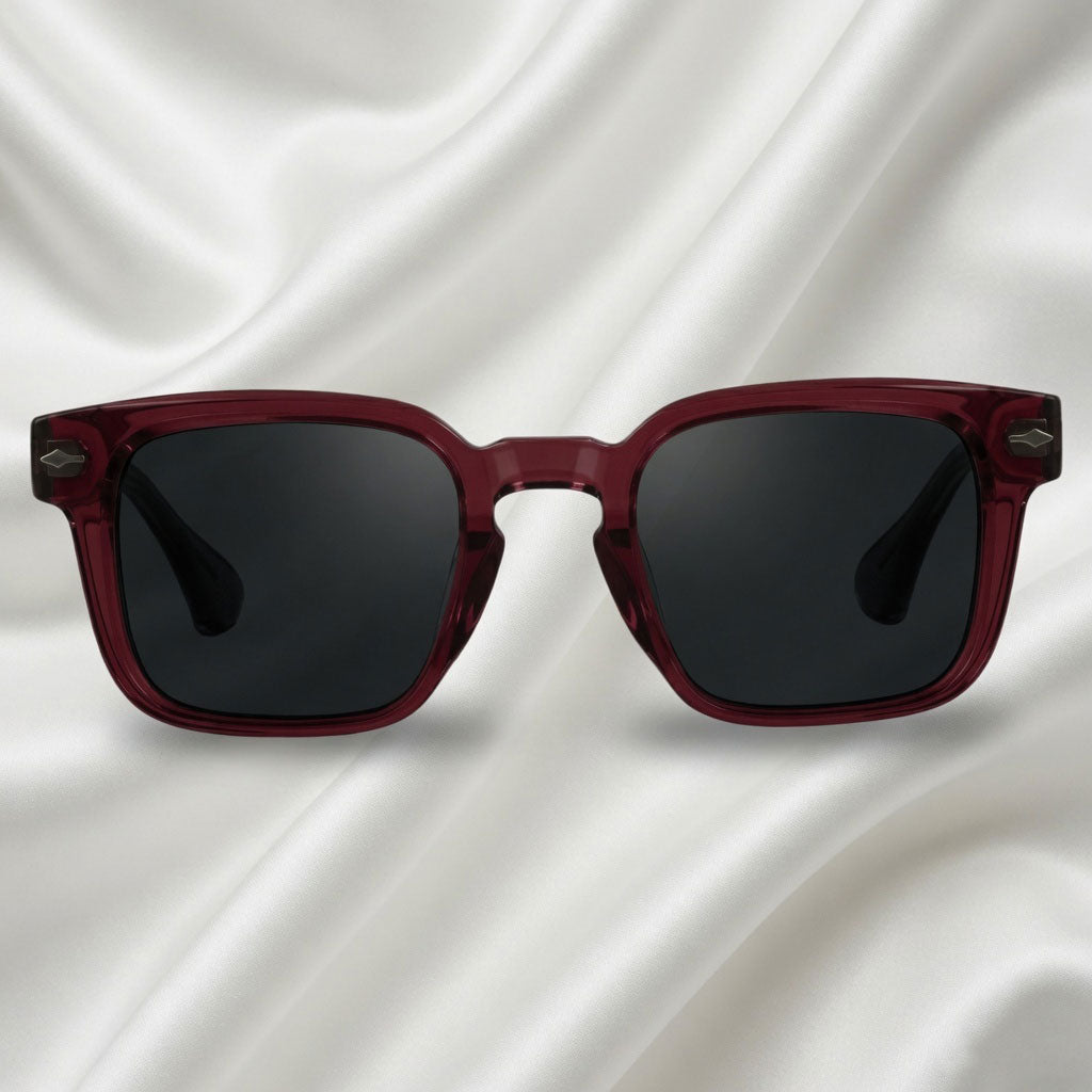 Specsnex x Thicker | Glossy Square Sunglasses | Dark Maroon & Translucent Black TR90 Frame | 100% UV Protection