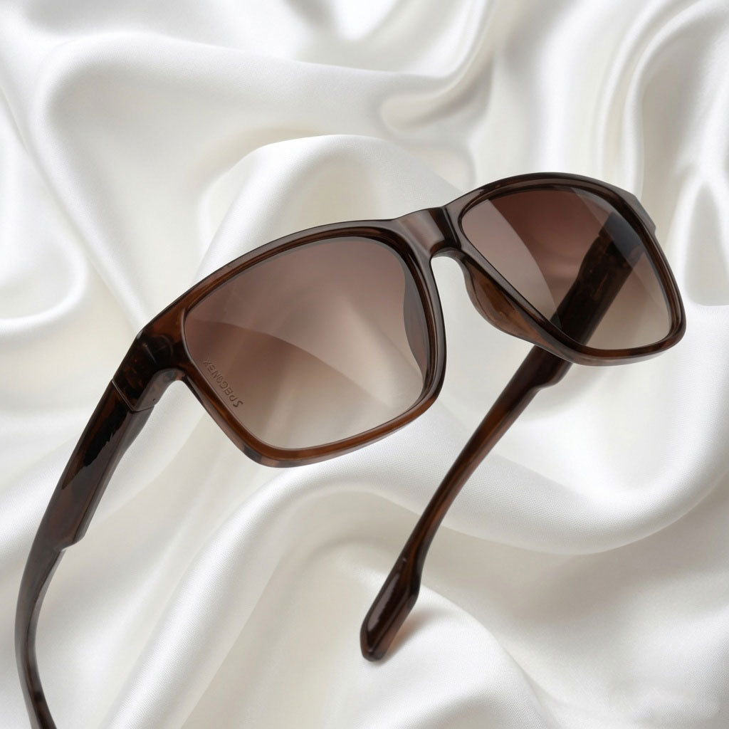 Specsnex x Crimson | Glossy Square Sunglasses | Brown TR90 Frame | Brown 100% UV Lenses