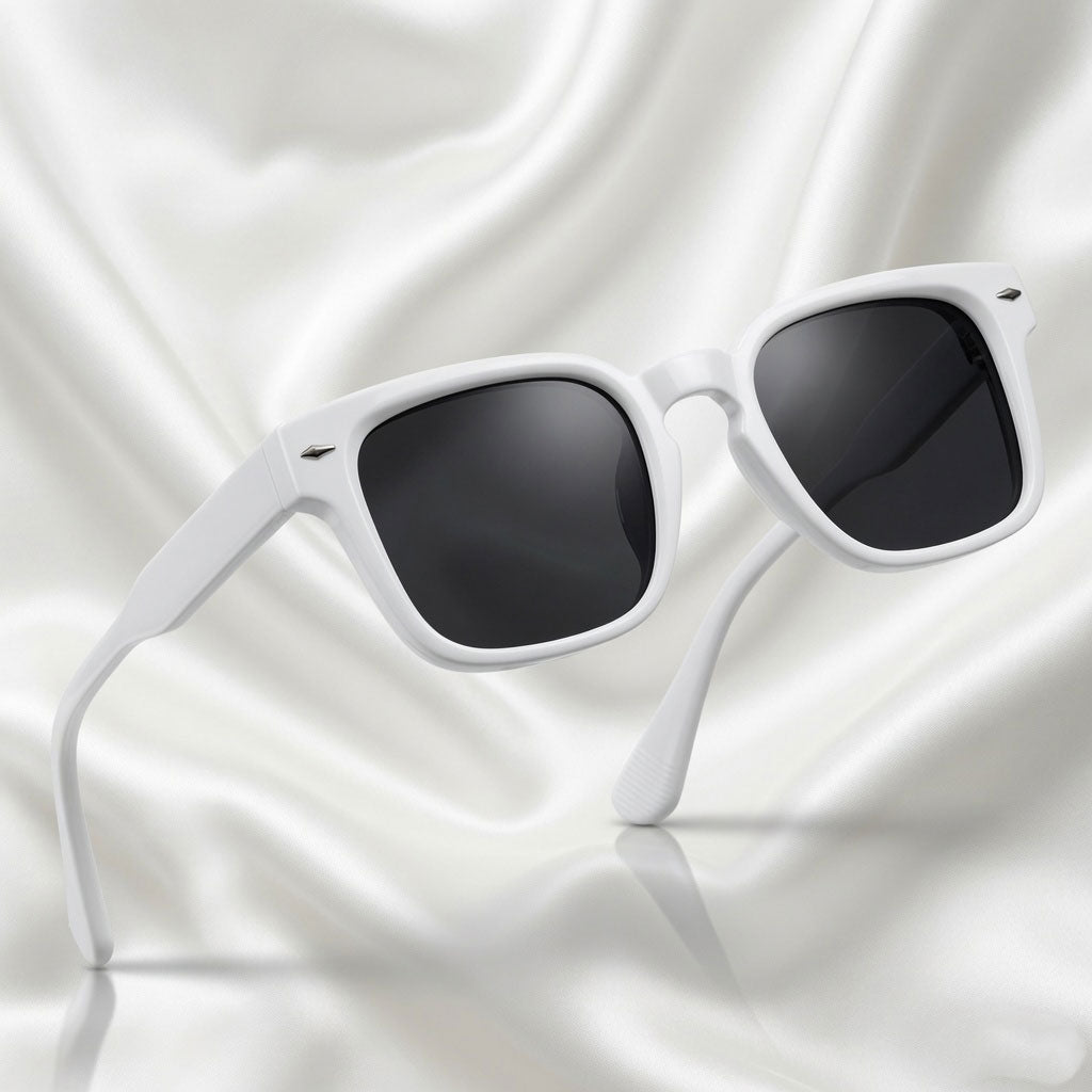 Specsnex x Thicker | Glossy Square Sunglasses | White TR90 Frame | Black 100% UV Lenses