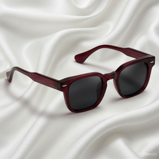 Specsnex x Thicker | Glossy Square Sunglasses | Dark Maroon TR90 Frame | 100% UV Protection