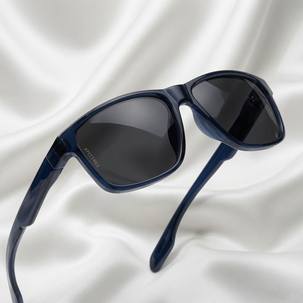 Specsnex x Crimson | Glossy Square Sunglasses | Dark Navy Blue TR90 Frame | 100% UV Protection