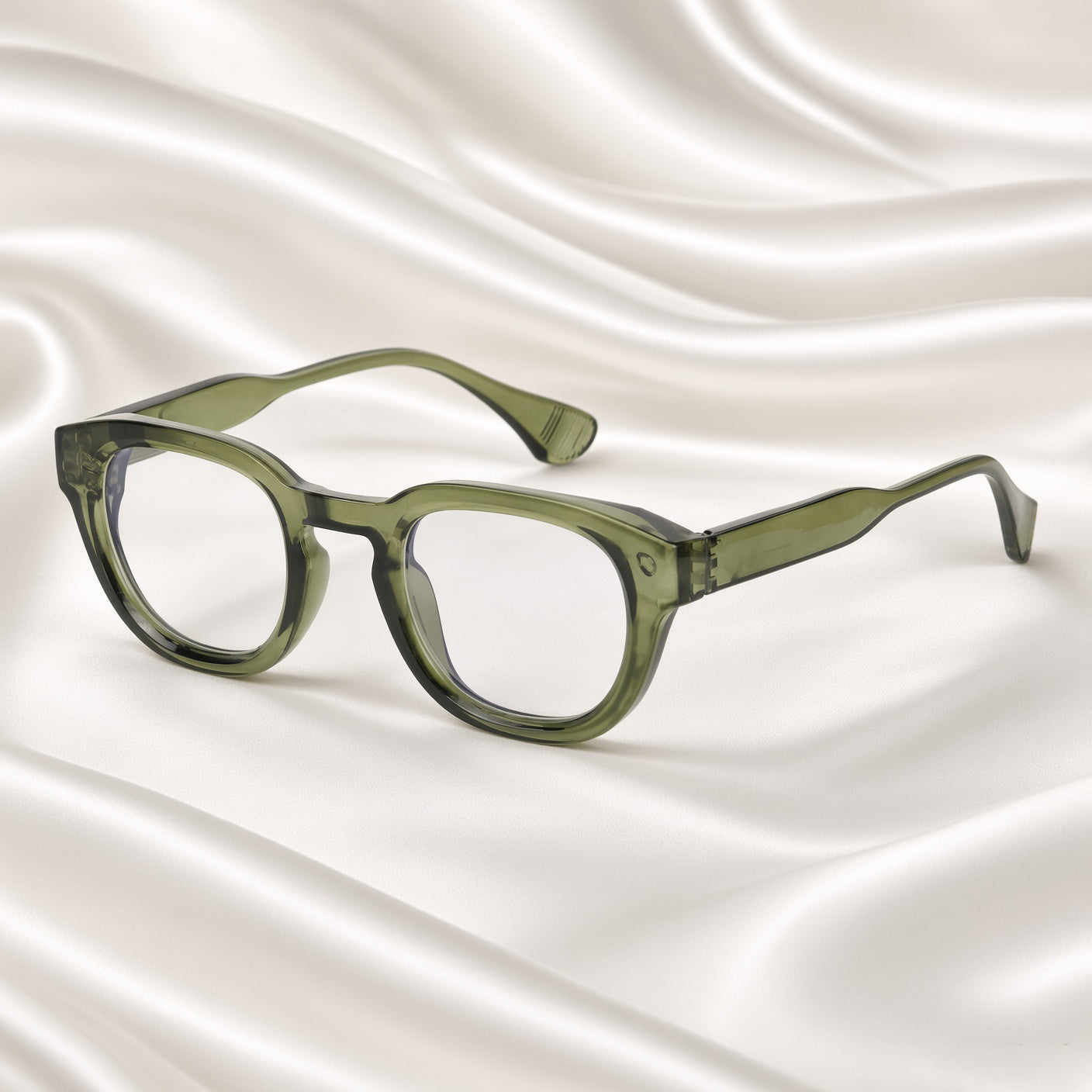 Specsnex x NOVA| Glossy Round Glasses | OLIVE TR90 Frame | Clear 100% UV Lenses
