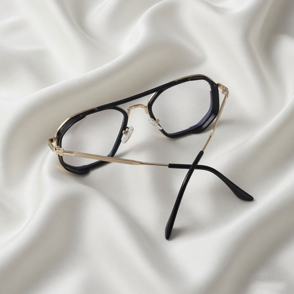 Specsnex x King | Square Metal Sunglasses | Gold & Black Frame | Clear 100% UV Lenses