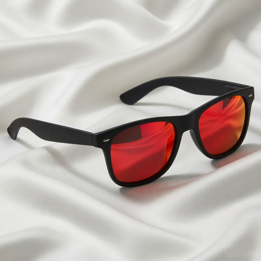 Specsnex x Legacy | Square Sunglasses | Black Rubber Coated TR90 Frame | Red Mirror 100% UV Lenses