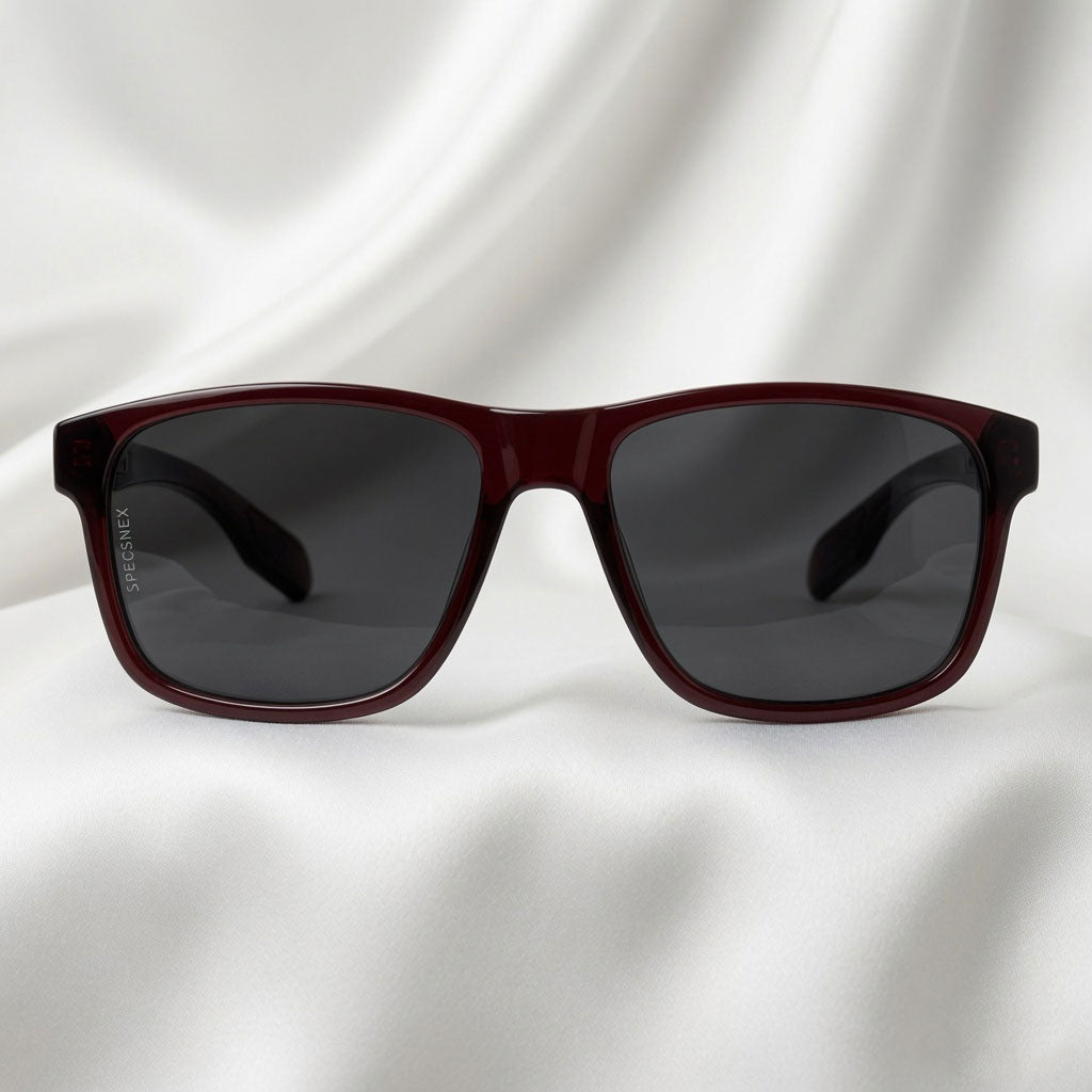 Specsnex x Crimson | Glossy Square Sunglasses | Dark Maroon TR90 Frame | 100% UV Protection